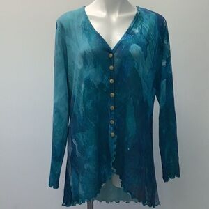 Soft Surroundings mariposa Aqua and Navy Blue Top size xl